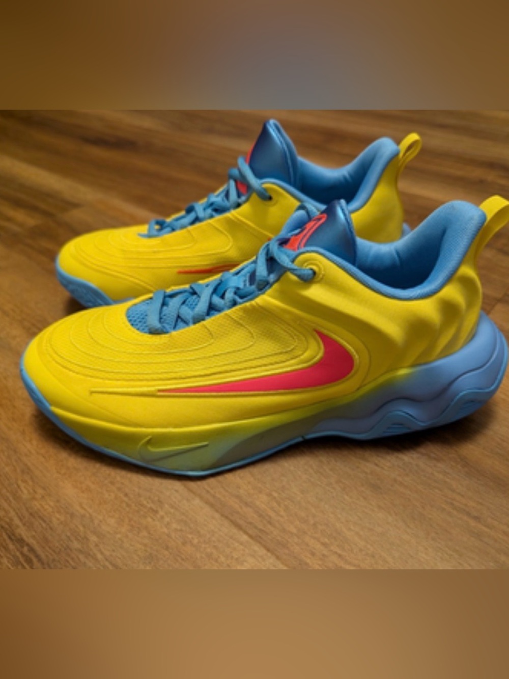 Nike Kids Yellow & Blue Sneakers with Pink Swoosh